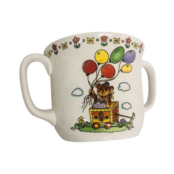 Lefton China New Mommy Double Handle Cup and Saucer Colorful Baby Bears Balloons - Picture 12 of 16